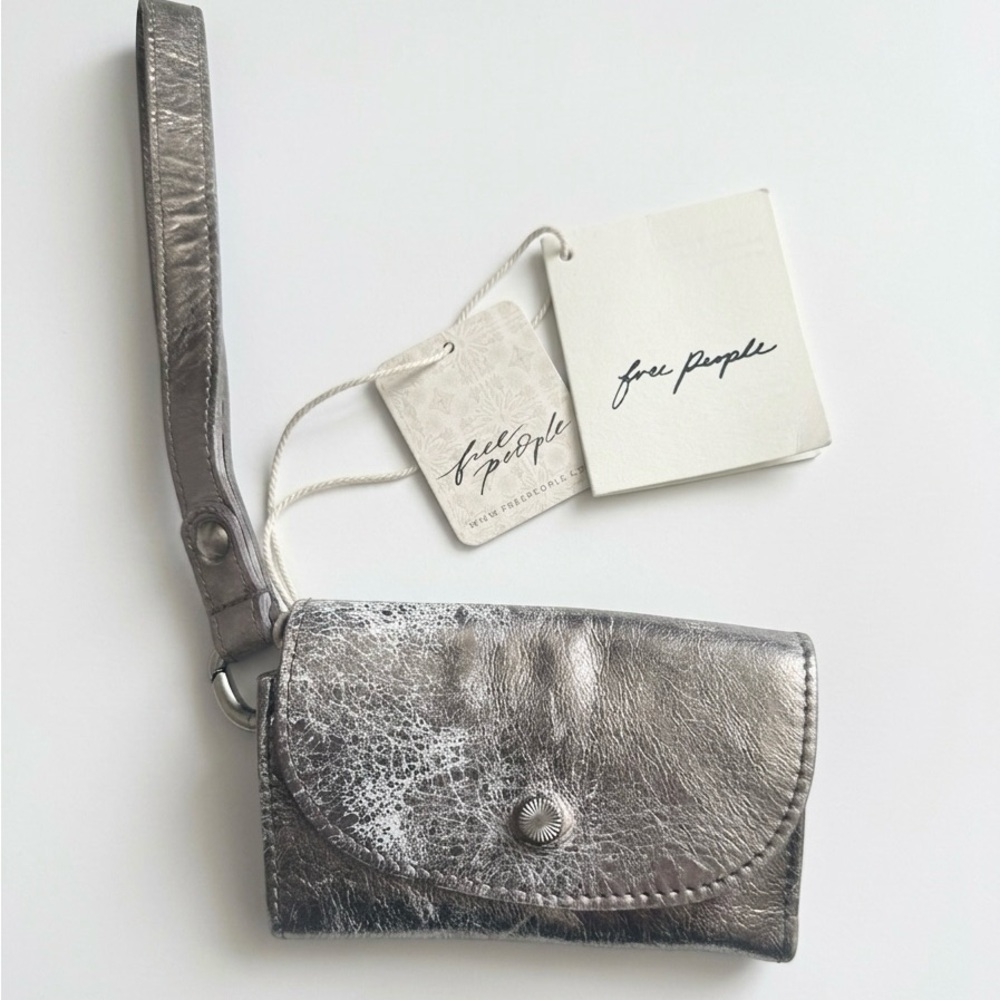 Free People Metallic Silver Crackle Wristlet